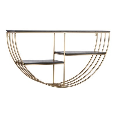 Black And Gold Metal And Wood Wall Shelf, 28" X 15.5" - Image 0