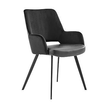 Desi Arm Chair in Black Velvet Fabric and Leatherette with Black Base - Image 0