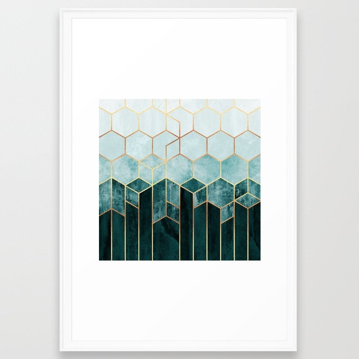 Teal Hexagons Framed Art Print by Elisabeth Fredriksson - Scoop White - Large 24" x 36"-26x38 - Image 0