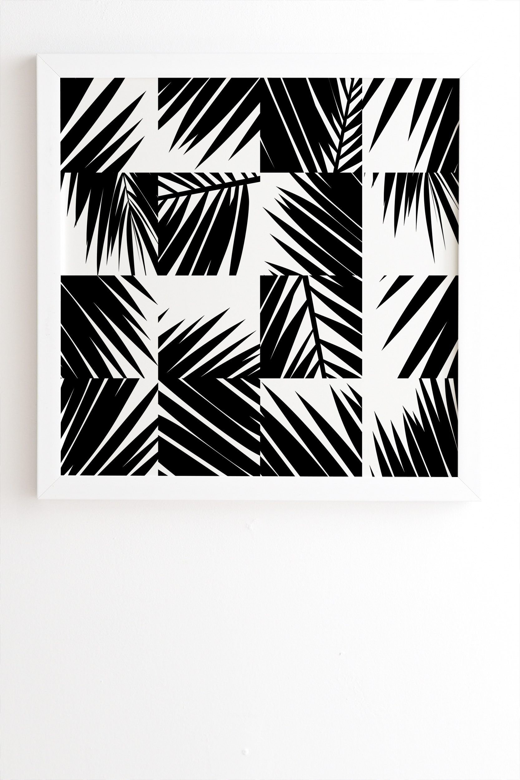 Palm Leaf Pattern 03 Black by The Old Art Studio - Framed Wall Art Basic White 30" x 30" - Image 1