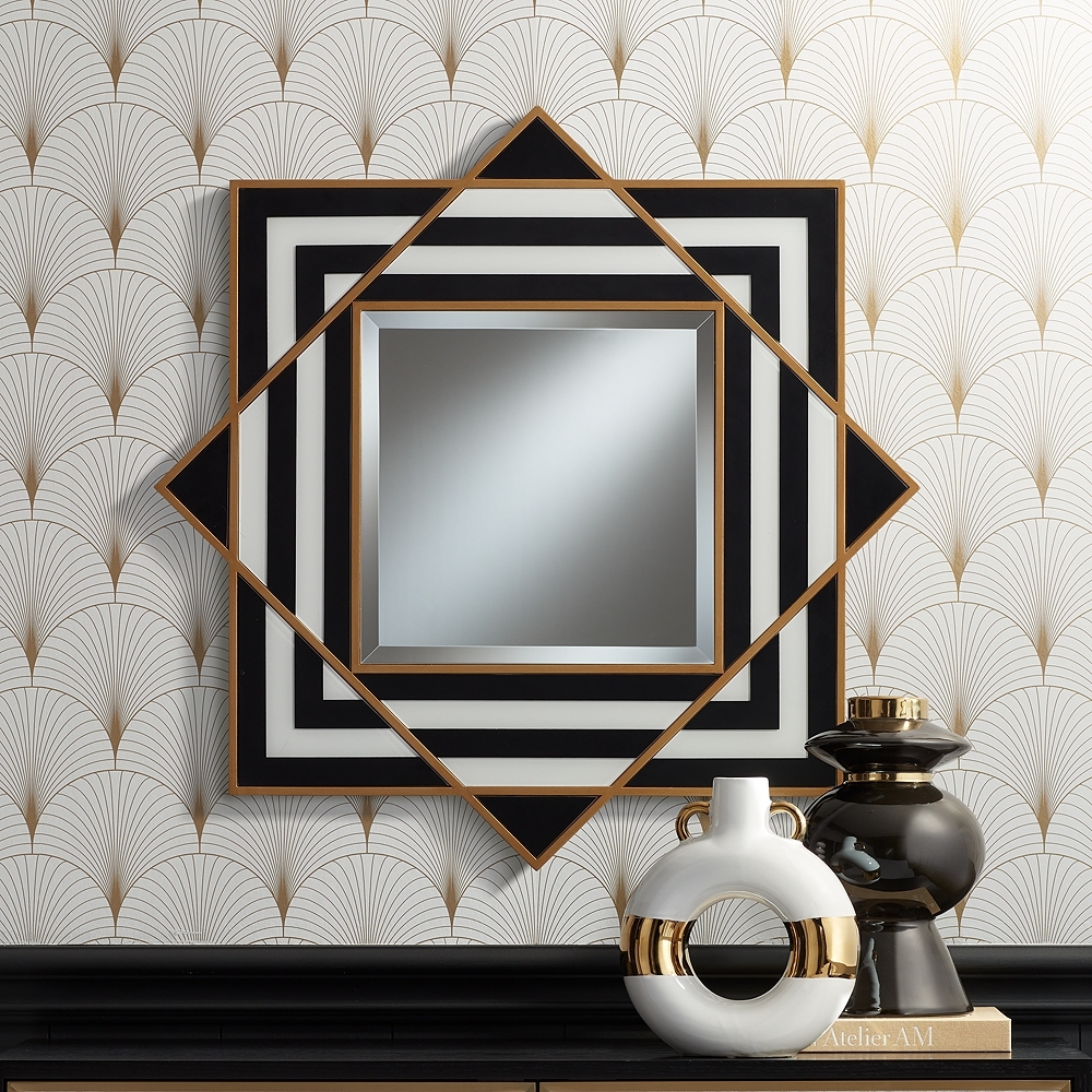 Possini Euro Zorra 36" x 36 Modern Black and White Stripe Wall Mirror - Image 0