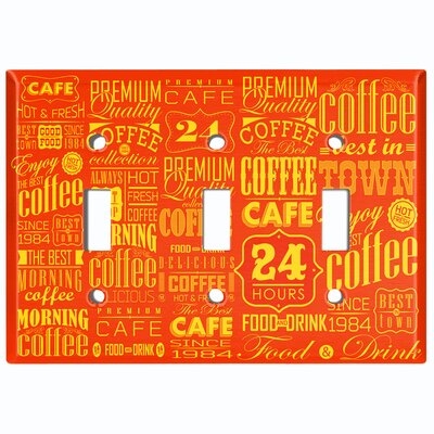 Metal Light Switch Plate Outlet Cover (Coffee Diner Sign Orange White - Triple Toggle) - Image 0