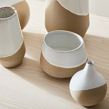 Half-Dipped Stoneware Vase, Gray & White, Bowl, 4.75" - Image 2