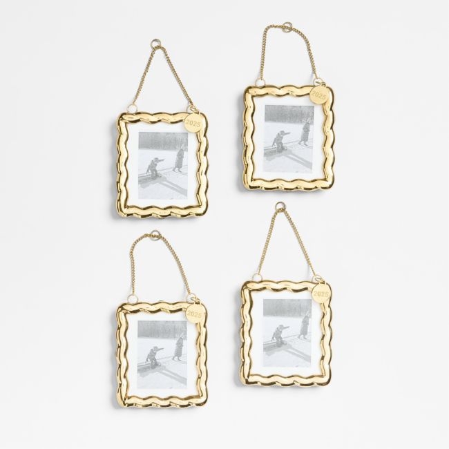 Gold Scalloped Photo Frame Christmas Tree Ornament, Set of 4 - Image 0