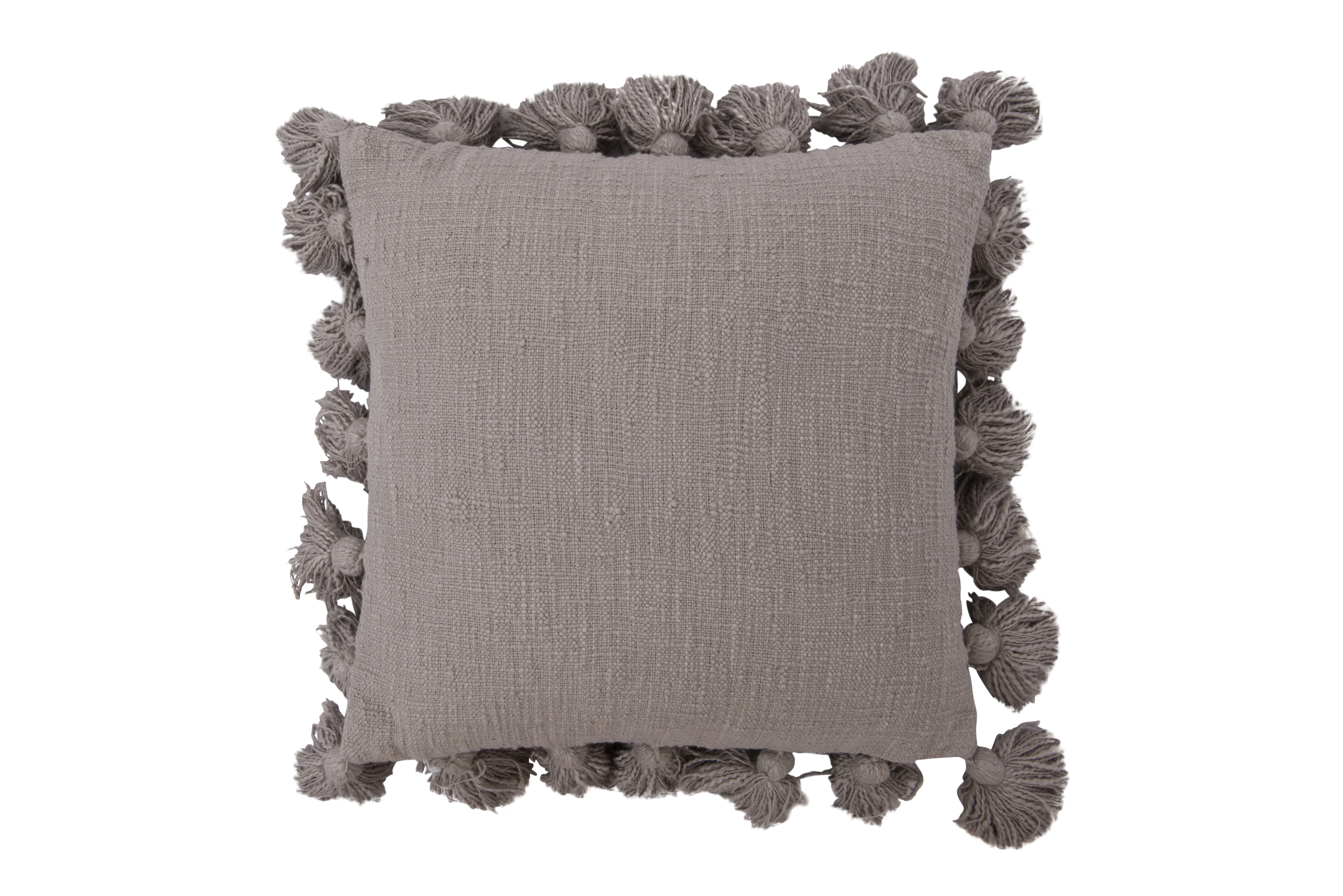 Grey Square Cotton Pillow with Tassels - Image 0