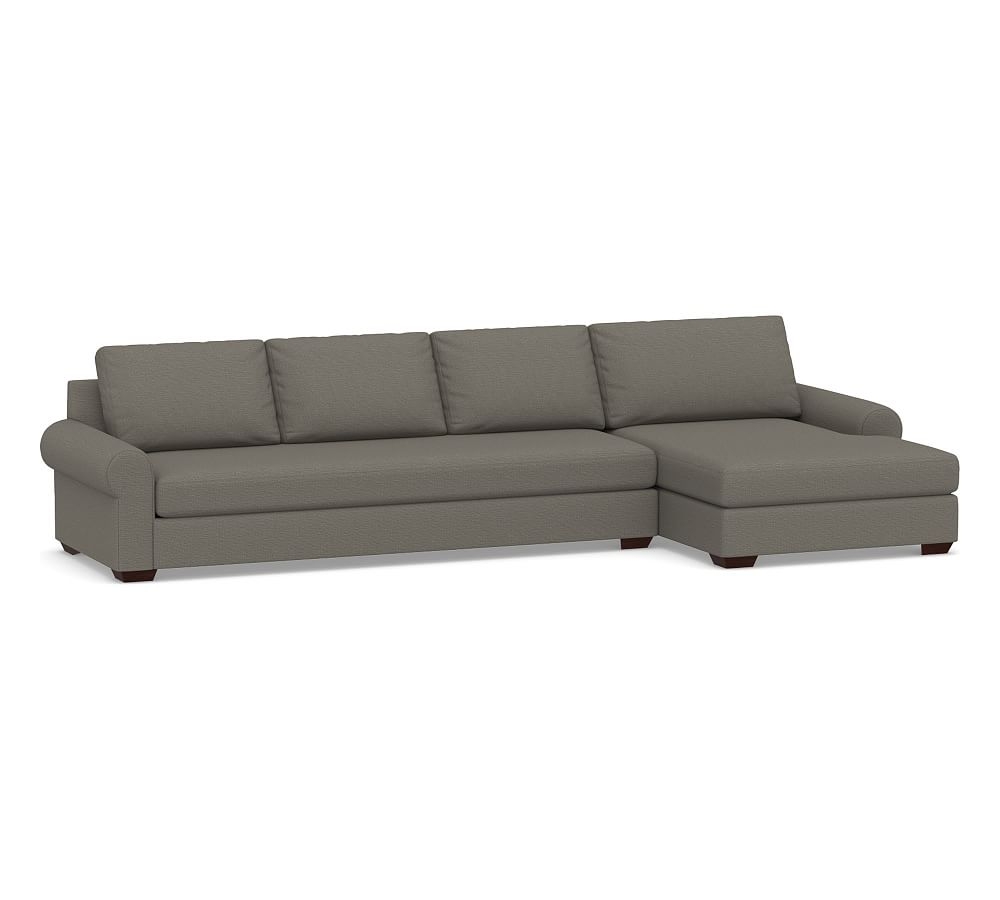 Big Sur Roll Arm Upholstered Left Arm Grand Sofa with Double Chaise Sectional and Bench Cushion, Down Blend Wrapped Cushions, Chunky Basketweave Metal - Image 0
