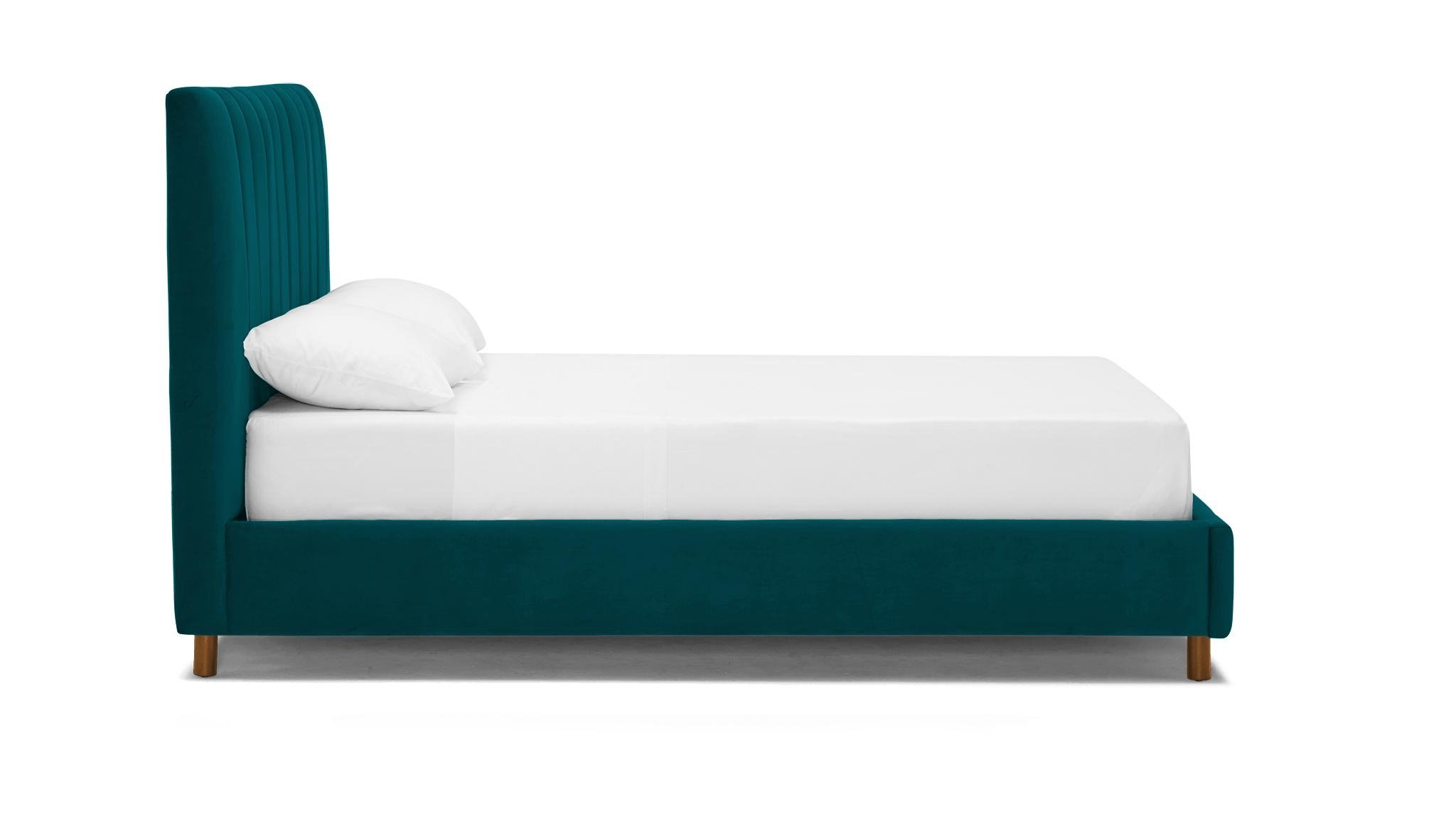 Blue Lotta Mid Century Modern Bed - Lucky Turquoise - Mocha - Queen - Image 2