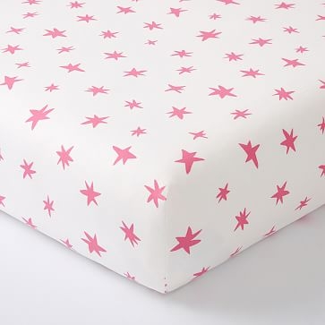 Scandi Starburst Crib Fitted Sheet, Bright Pink, WE Kids - Image 2