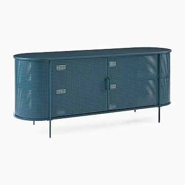 Perforated Media Console/Buffet, Wood/Steel, Petrol Blue, 67" - Image 1