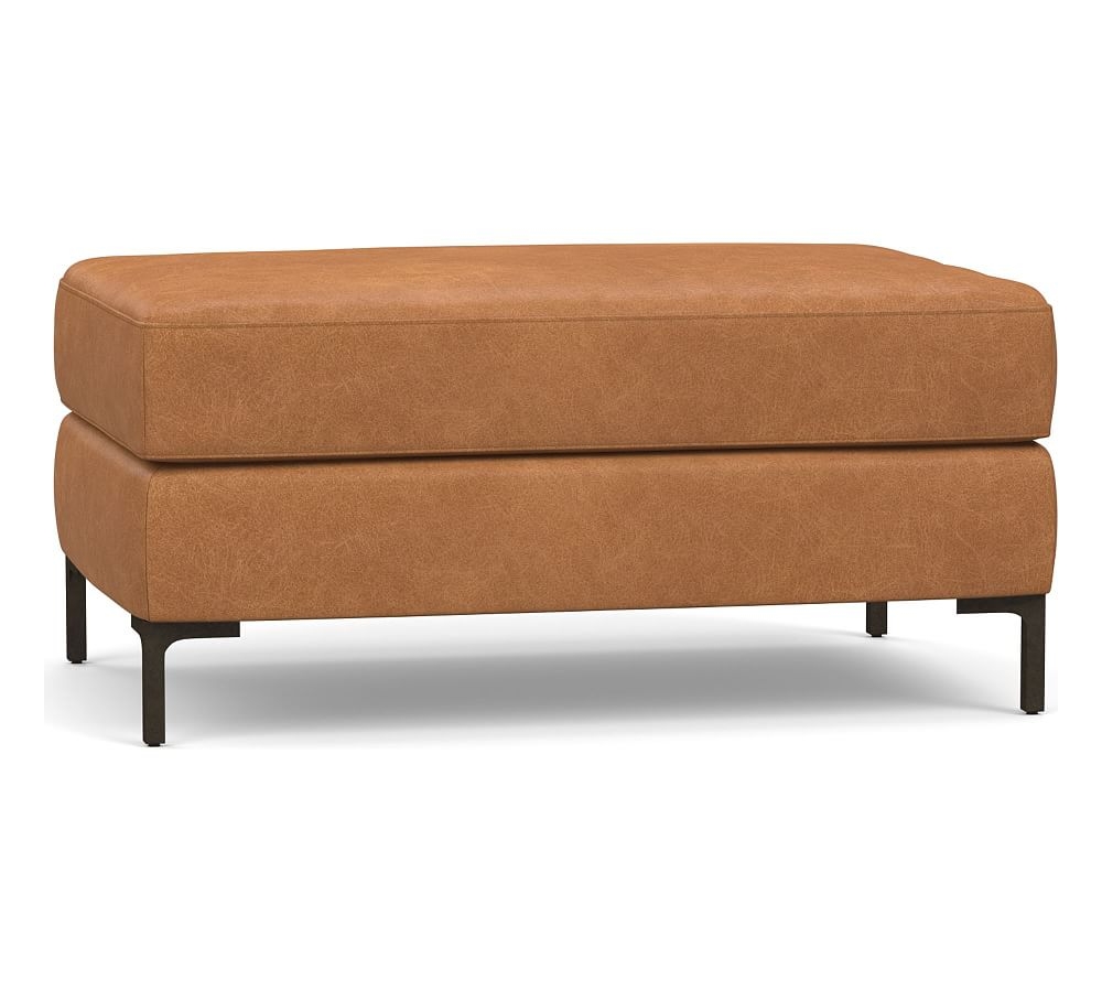 Jake Leather Ottoman, Polyester Wrapped Cushions, Churchfield Camel - Image 0