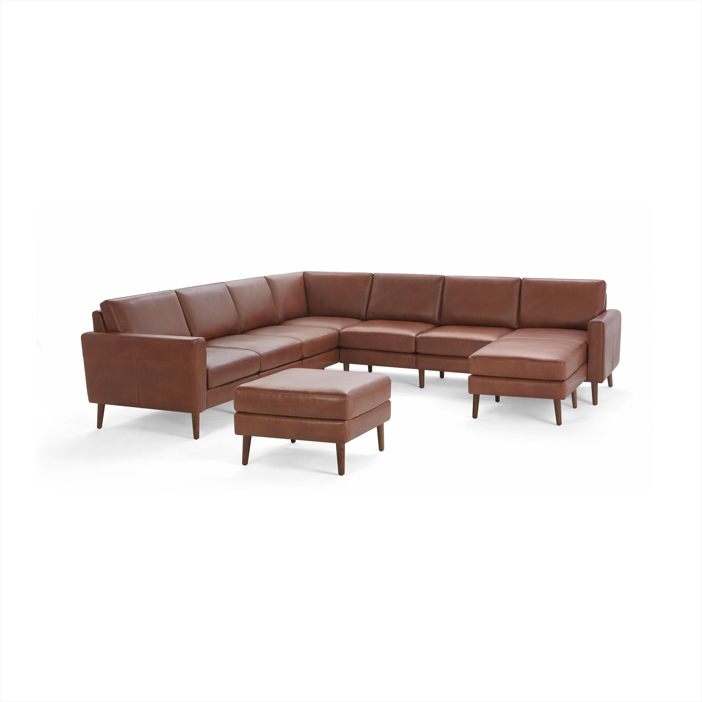 Nomad Leather 7-Seat Corner Sectional with Reversible Chaise and Ottoman - Chestnut - Top Grain Leather / Walnut - Wood / Block - Image 0