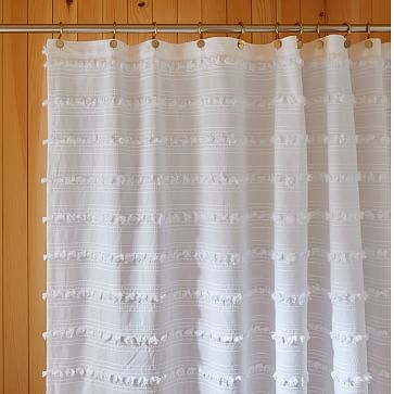 Stripe Stitch Candlewick Shower Curtain, White/Black, 72"x74" - Image 2