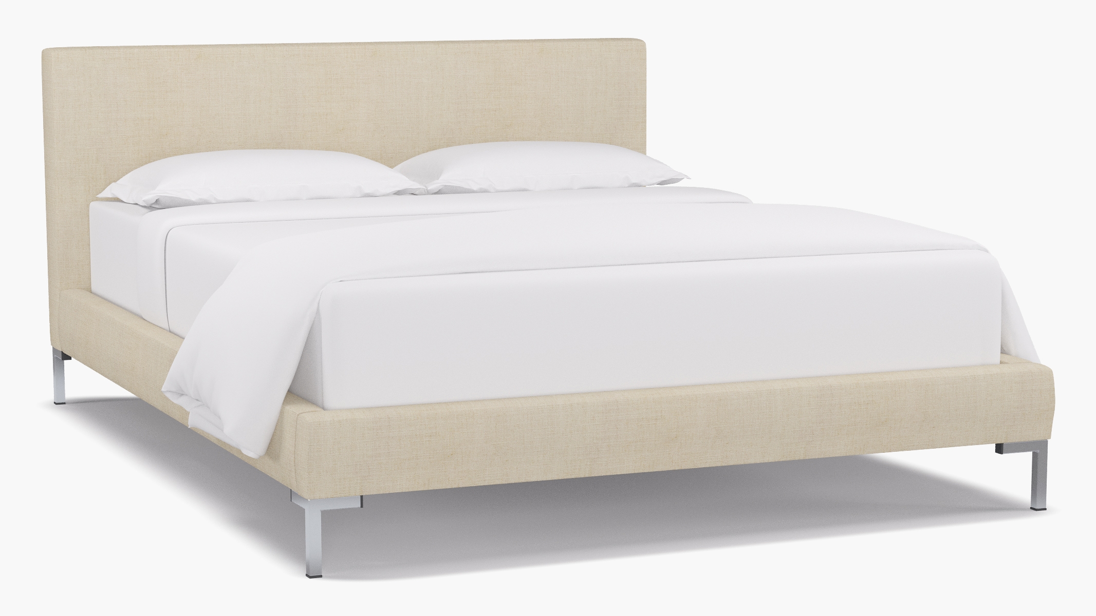 Modern Platform Bed, Talc Linen, Chrome, Queen - Image 0