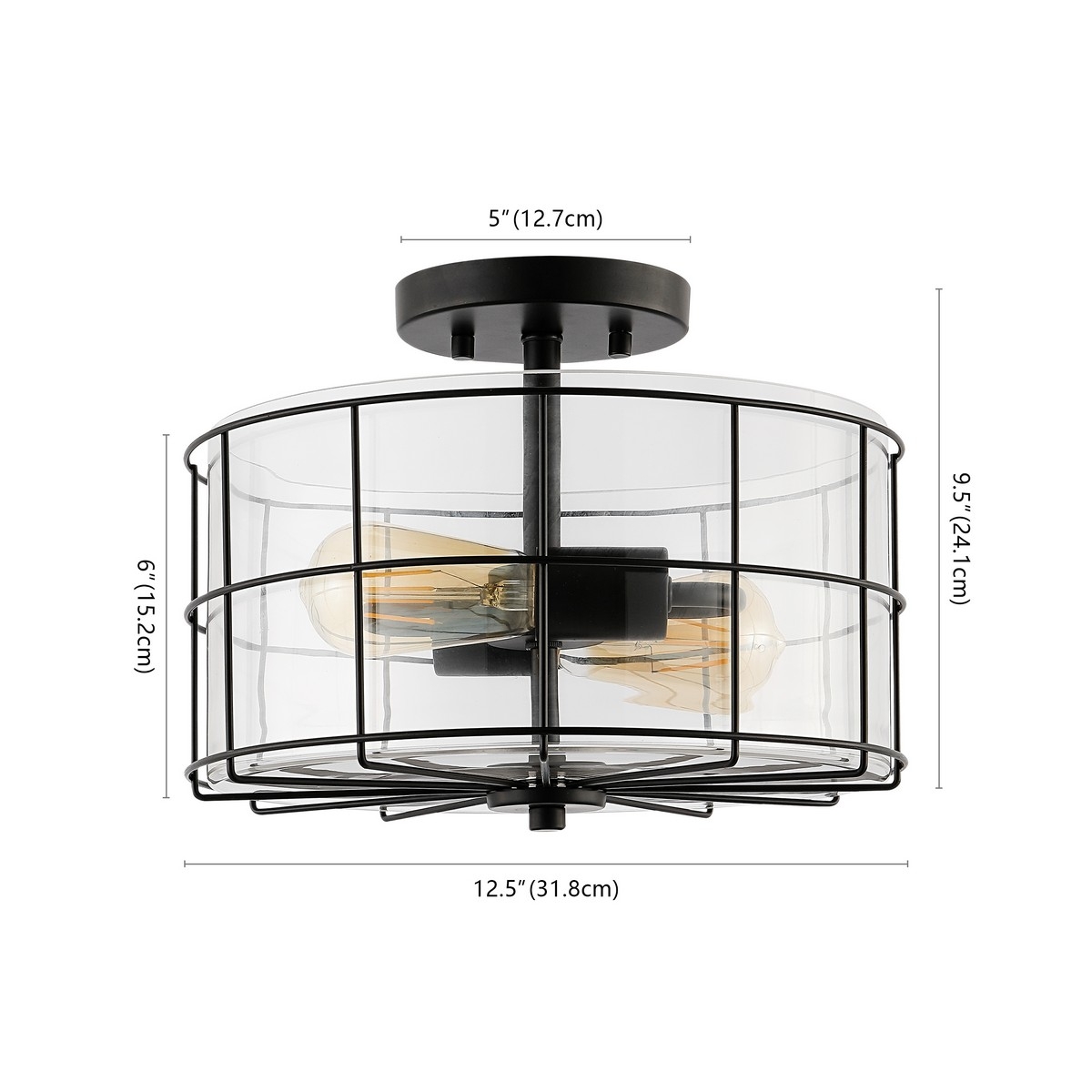 Hannes 2Lt 12.5" Flush Mount - Matte Black - Safavieh - Image 3