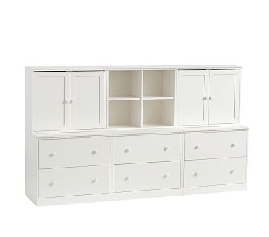 Cameron 1 Cubby, 2 Cabinets, &amp; 3 Double Drawer Base Set, Simply White, UPS - Image 0