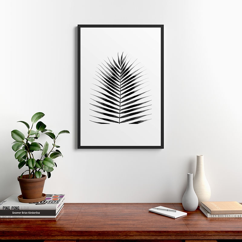 Palm Leaf Watercolor Black And White by Kris Kivu - Framed Art Print Modern Black 24" x 36" - Image 1