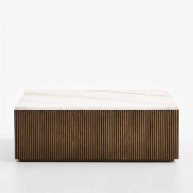 Troupe Marble and Oak Ribbed 44" Square Coffee Table - Image 0