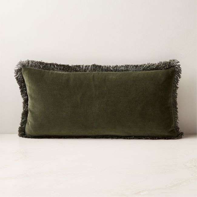 Bettie Forest Green Velvet Lumbar Pillow with Feather-Down Insert 23''x11'' - Image 0
