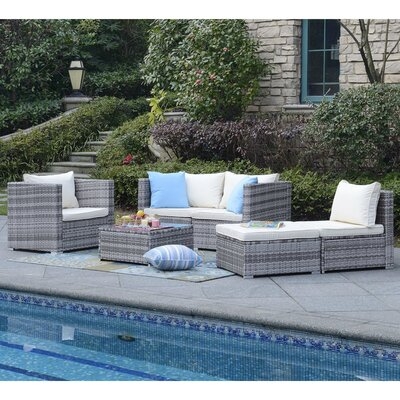 Augusta 6 Piece Rattan Sectional Seating Group with Cushions - Image 0