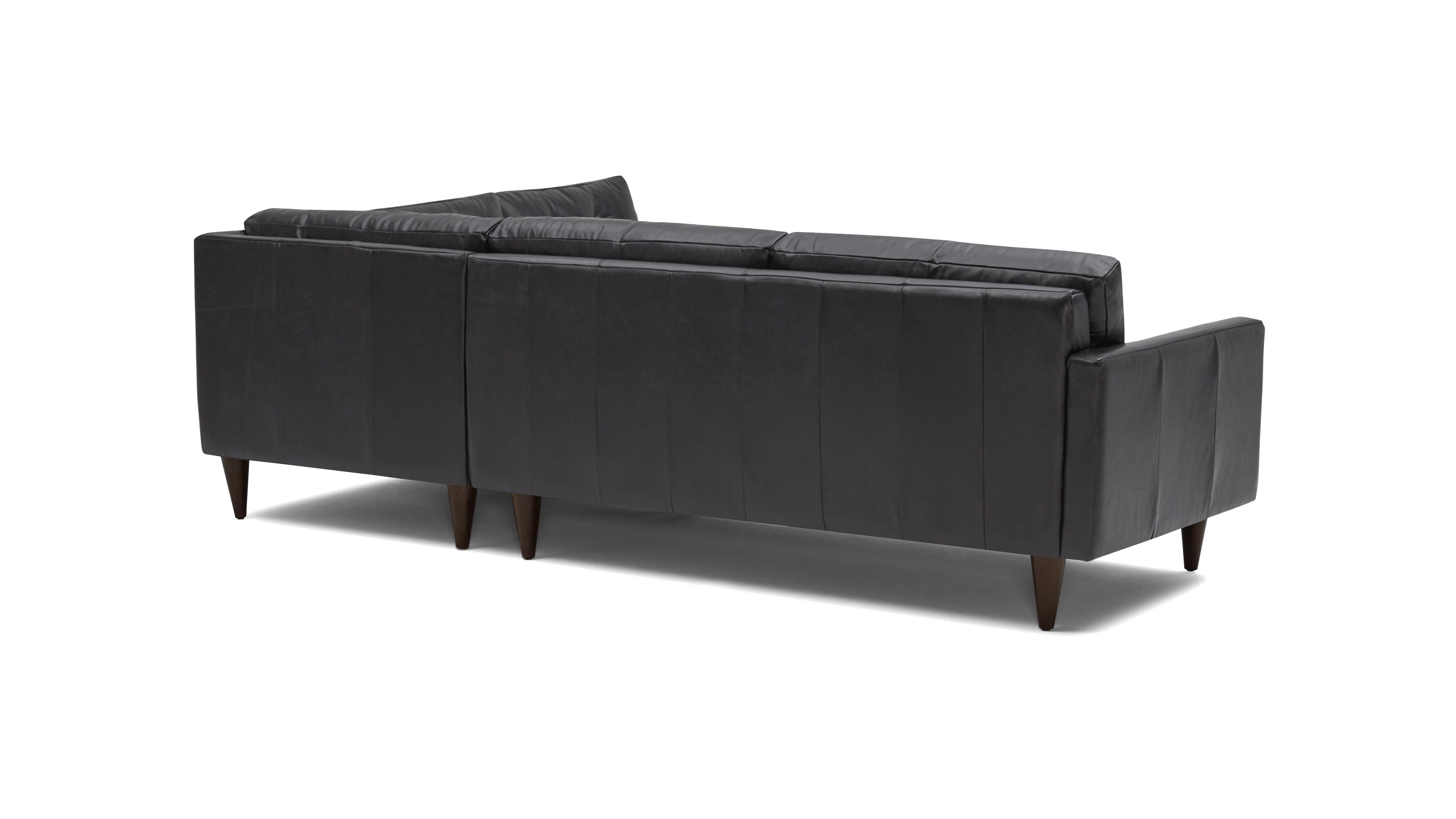 Black Eliot Mid Century Modern Leather Sectional with Bumper - Santiago Steel - Mocha - Right  - Image 3