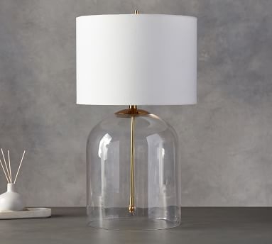 Aria Dome Table Lamp with Large Straight Sided Gallery Shade, Antique Brass/White - Image 3