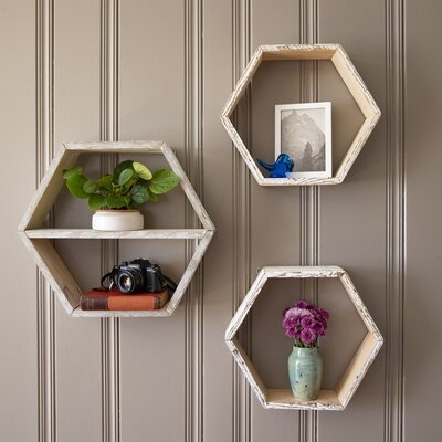Wehr 3 Piece Hexagon Pine Solid Wood Accent Shelf with Reclaimed Wood - Image 0