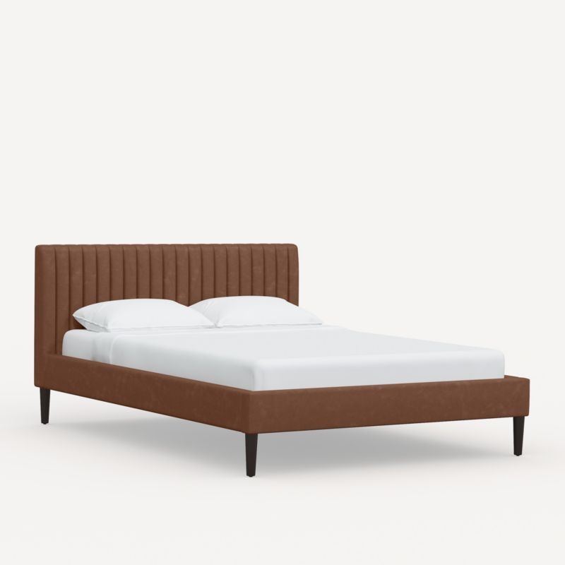 Camilla Full Faux Leather Brown Channel Bed - Image 1