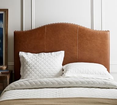 Raleigh Curved Leather Low Bed with Bronze Nailheads, California King, Signature Espresso - Image 1