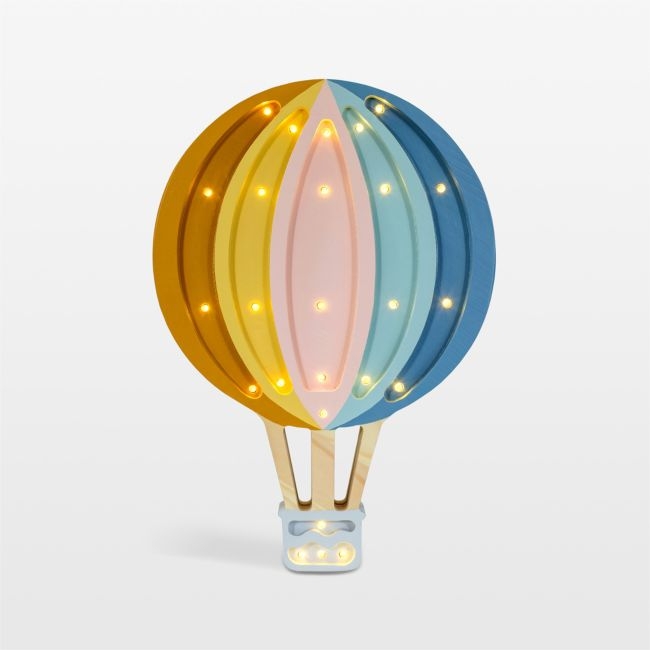 Little Lights Retro Rainbow Hot Air Balloon Kids Wood Table Lamp - Image 0