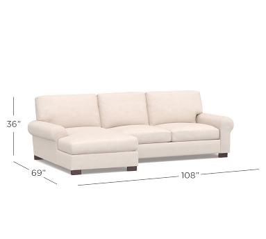 Turner Roll Arm Upholstered Right Arm Loveseat with Chaise Sectional, Down Blend Wrapped Cushions, Performance Brushed Basketweave Chambray - Image 2