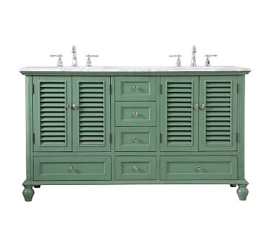 Page Double Sink Vanity Cabinet, 4 Door, 6 Drawer, Vintage Mint, 60" - Image 0