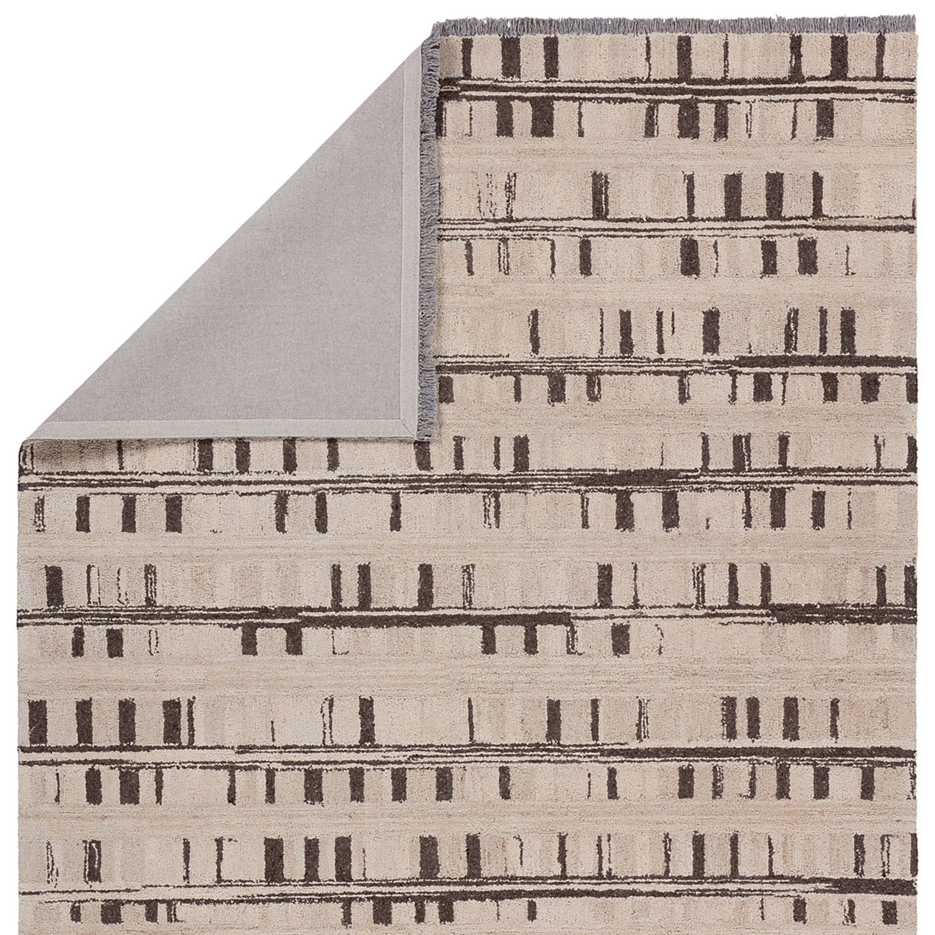 Emir HAD04 Handmade Striped Brown and Taupe Area Rug (6'x9') - Image 2