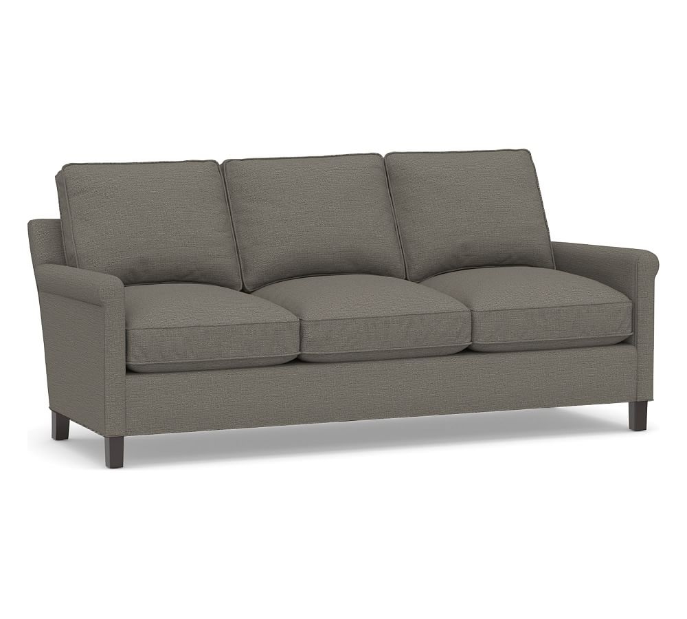 Tyler Roll Arm Upholstered Sofa, Down Blend Wrapped Cushions, Chunky Basketweave Metal - Image 0