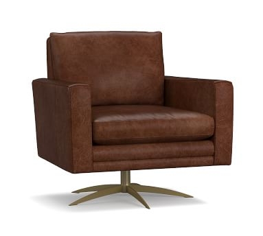 Milo Leather Swivel Armchair, Polyester Wrapped Cushions, Churchfield Camel - Image 3