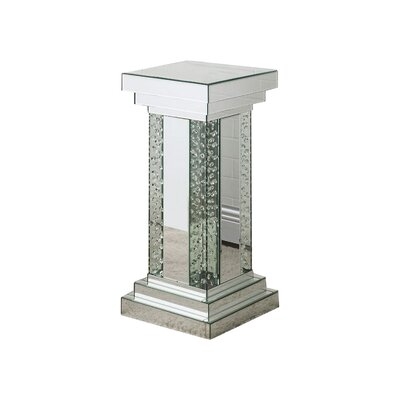 Pedestal With Mirrored Trim And Faux Crystal Accent, Silver - Image 0