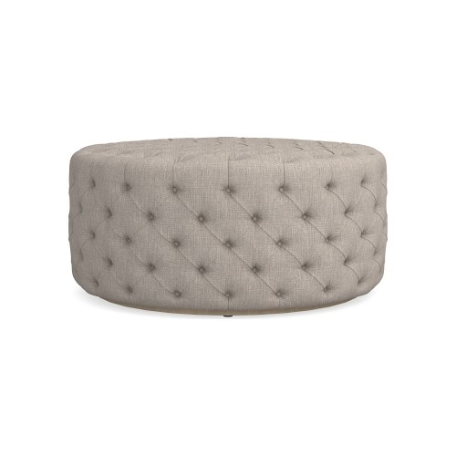 Deep Tufted 42in Rnd Otm, Standard Cushion, Perennials Performance Melange Weave, Light Sand, Heritage Grey Leg - Image 0