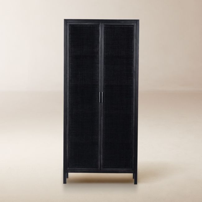 Caprice Black Natural Cane Narrow Cabinet - Image 0