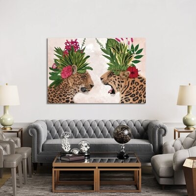 Hot House Leopards, Pair, Pink Green by Fab Funky - Wrapped Canvas Graphic Art Print - Image 0