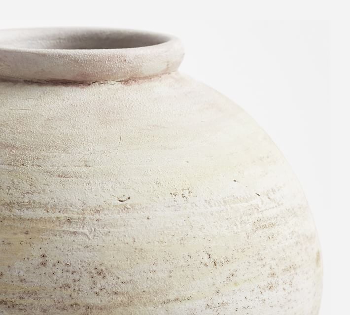 Artisan Handcrafted Terracotta Vase, Round, White - Image 1