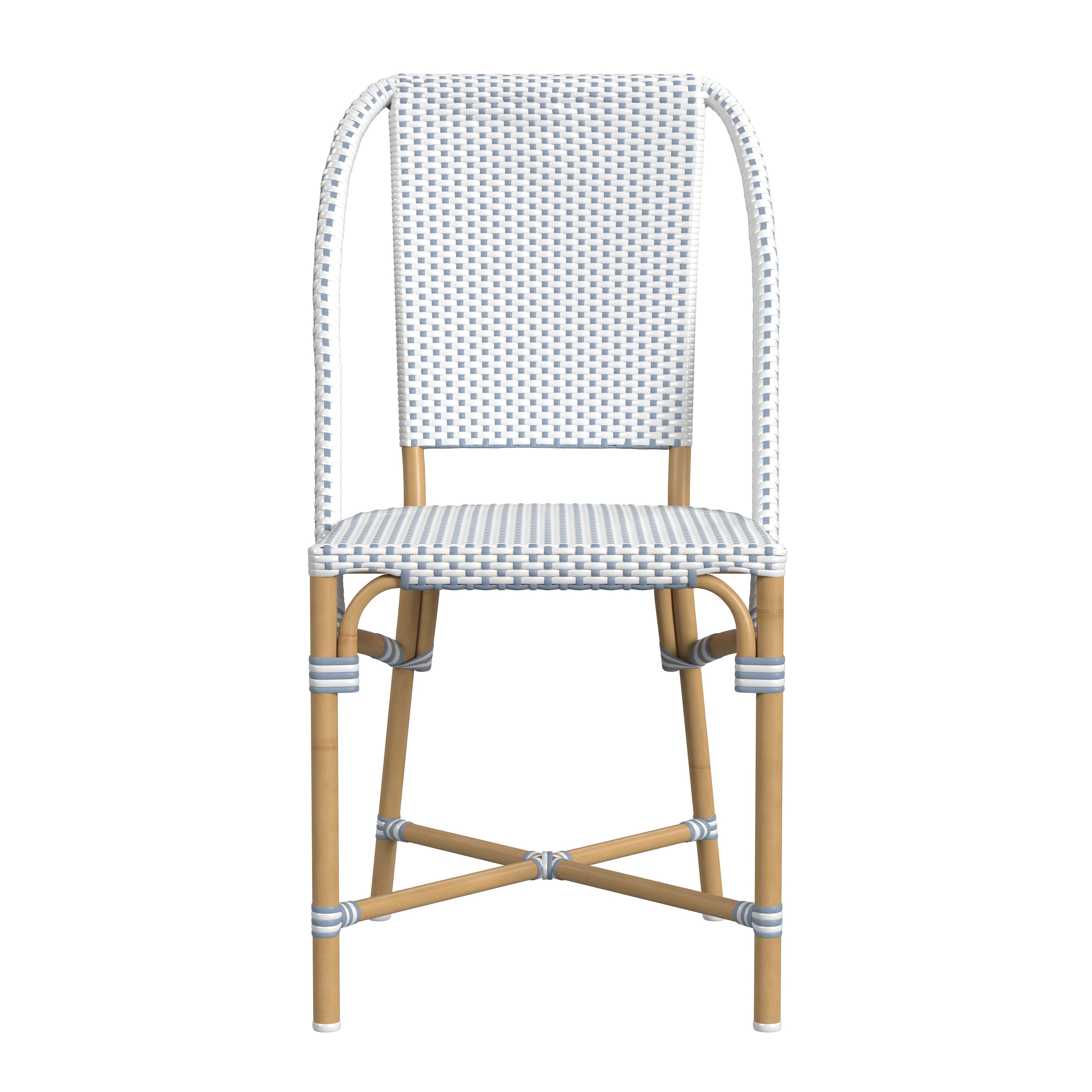 Tobias White/Sky Blue Dot / Natural Rattan Frame Outdoor Dining Chair - Image 3