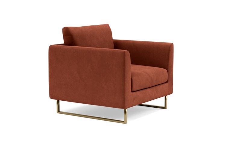 Owens Accent Chair with Red Rust Fabric, standard down blend cushions, and Matte Brass legs - Image 1