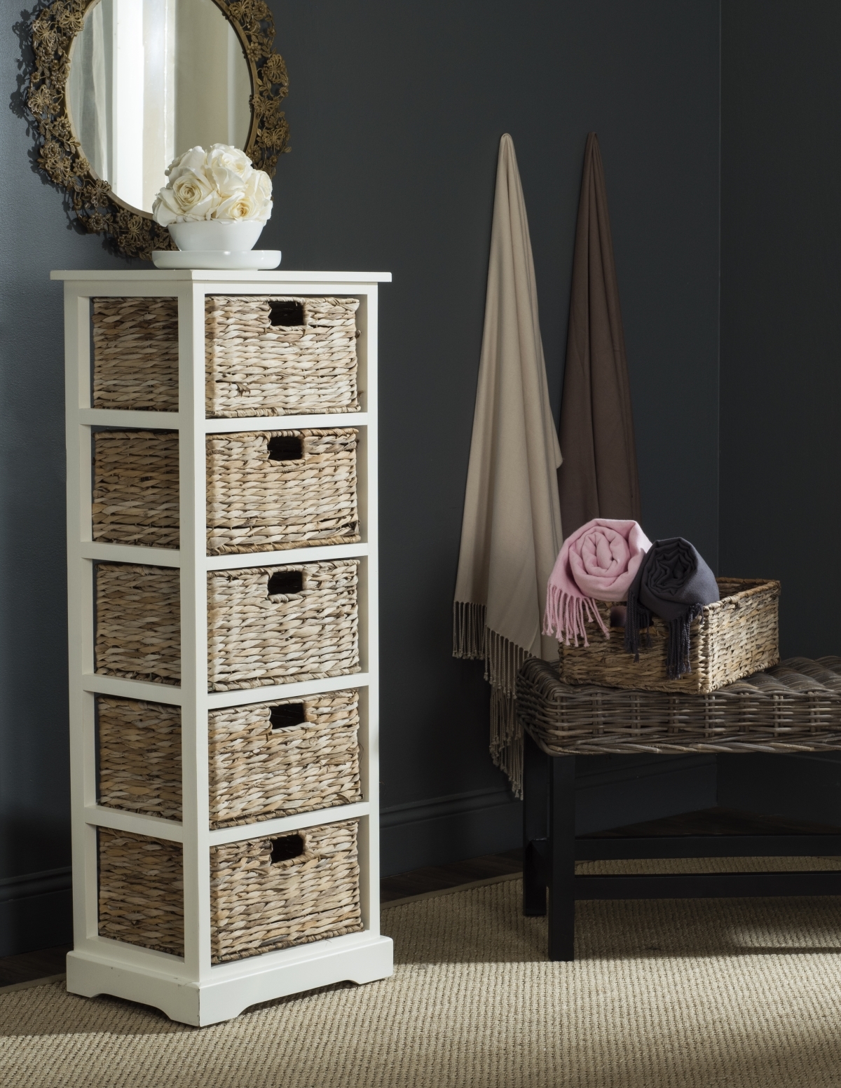 Vedette 5 Basket Storage Tower - Vintage White - Safavieh - Image 1