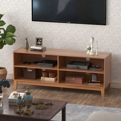 4 Cubby TV Stand, Wood TV Stand For Tvs Up To 65 Inch, Farmhouse Media Console Cabinet Entertainment Center W/Cable Management Holes & Adjustable Shelf, For Living Room Bedroom - Image 0