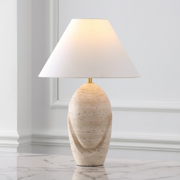 Safavieh Couture Janette Travertine Table Lamp - Travertine/White - Image 3