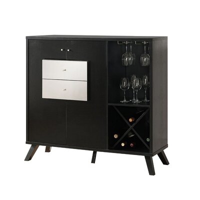 Wine Cabinet With MDF Double Door Storage And Stemware Rack, Black - Image 0