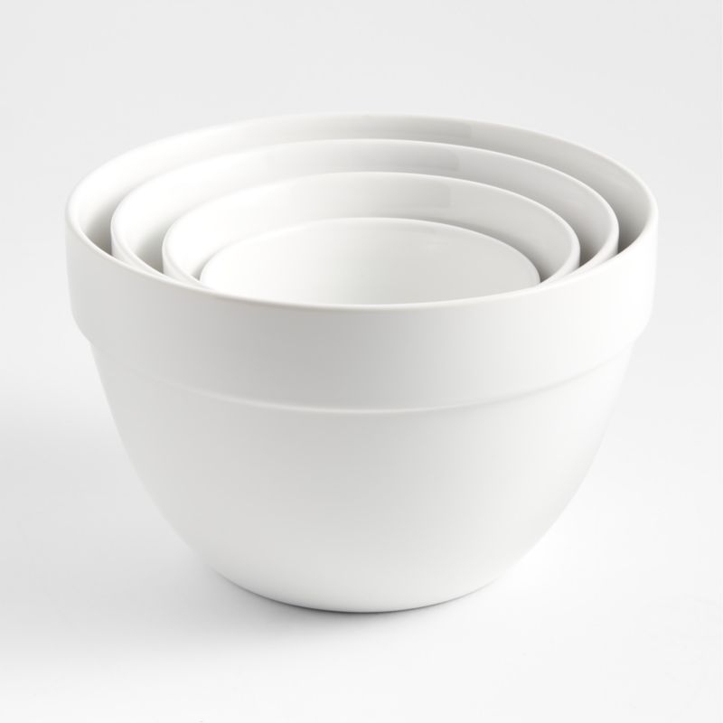Aspen White Rimmed Ceramic Mixing and Serving Bowls, Set of 4 - Image 1