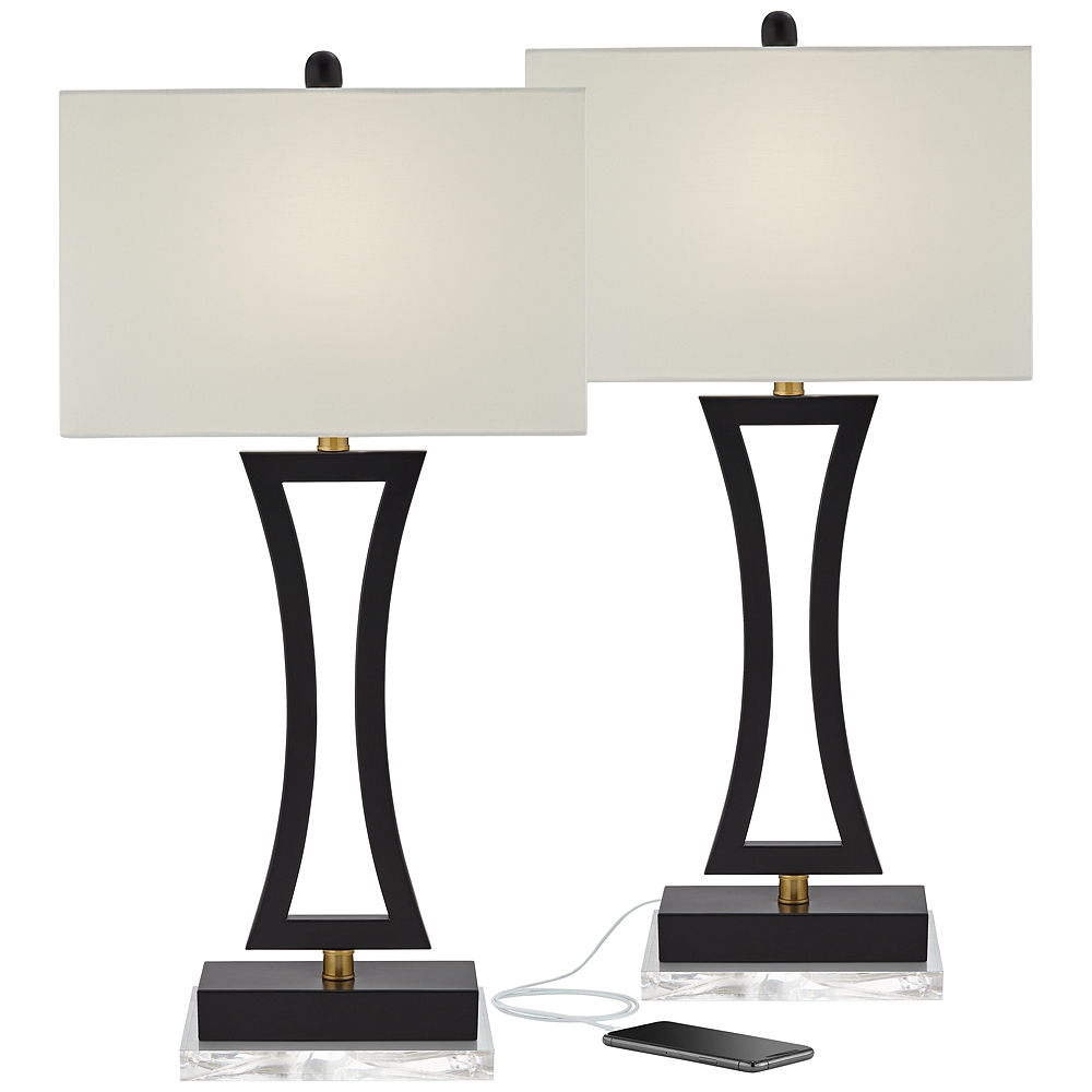 360 Lighting Roxie Black Metal USB Table Lamps Set of 2 with Acrylic Risers - Image 0