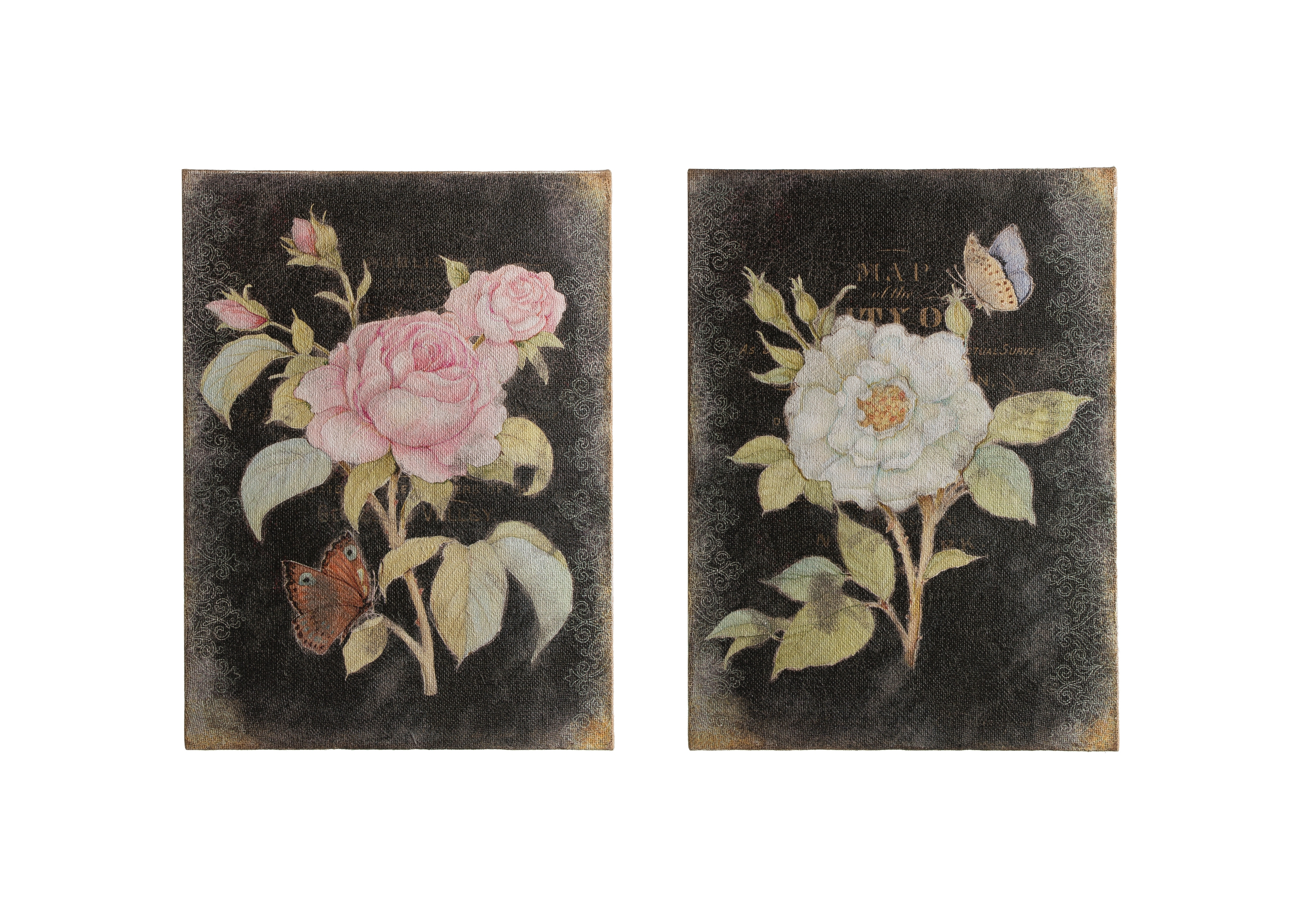 23.25"H Rose & Butterfly on Burlap & Wood Wall Décor (Set of 2 Styles) - Image 0