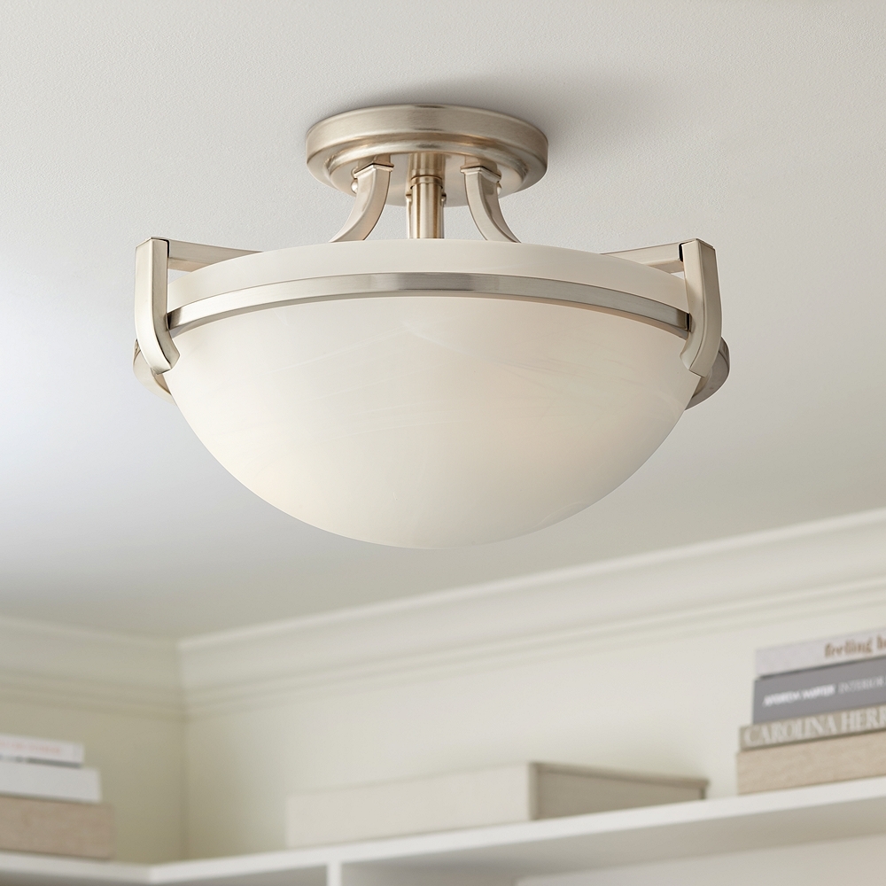Regency Hill Mallot 13" Wide Nickel and Marbleized Glass Ceiling Light - Image 0