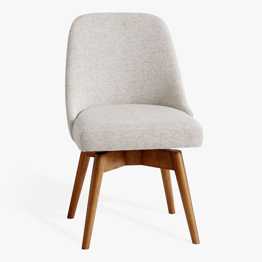 west elm x pbt Mid-Century Swivel Desk Chair, Boucle Twill Stone + Pecan Wood Base, In-Home Delivery - Image 0